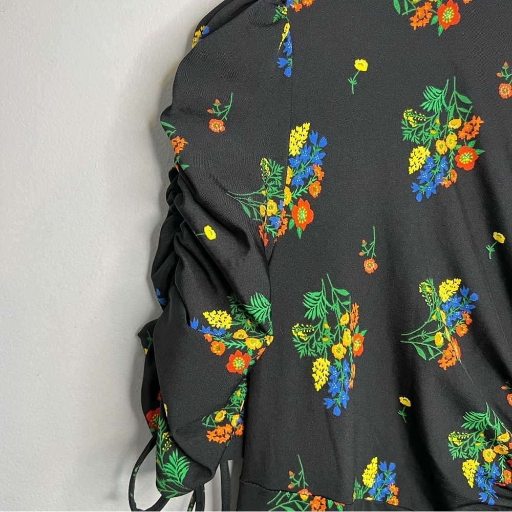 ASOS drawstring Ruffle Sleeve Floral Maxi Dress Black Sz 4 Keyhole Fit & Flare - Picture 4 of 13